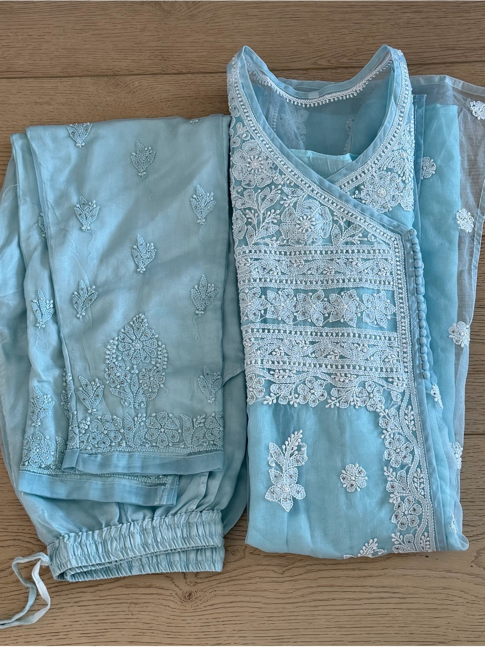 Light Blue Chanderi Chikankari Women's suit
